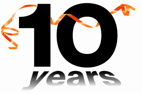 Animated graphic marking a ten-year career milestone
