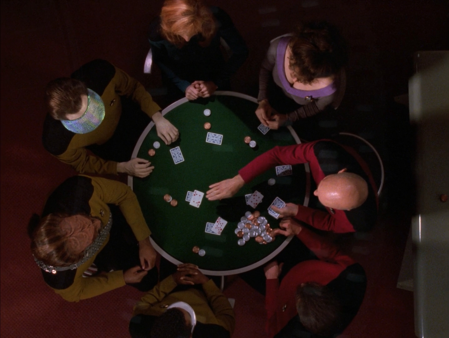 Senior staff poker game aboard the Enterprise in Star Trek TNG
