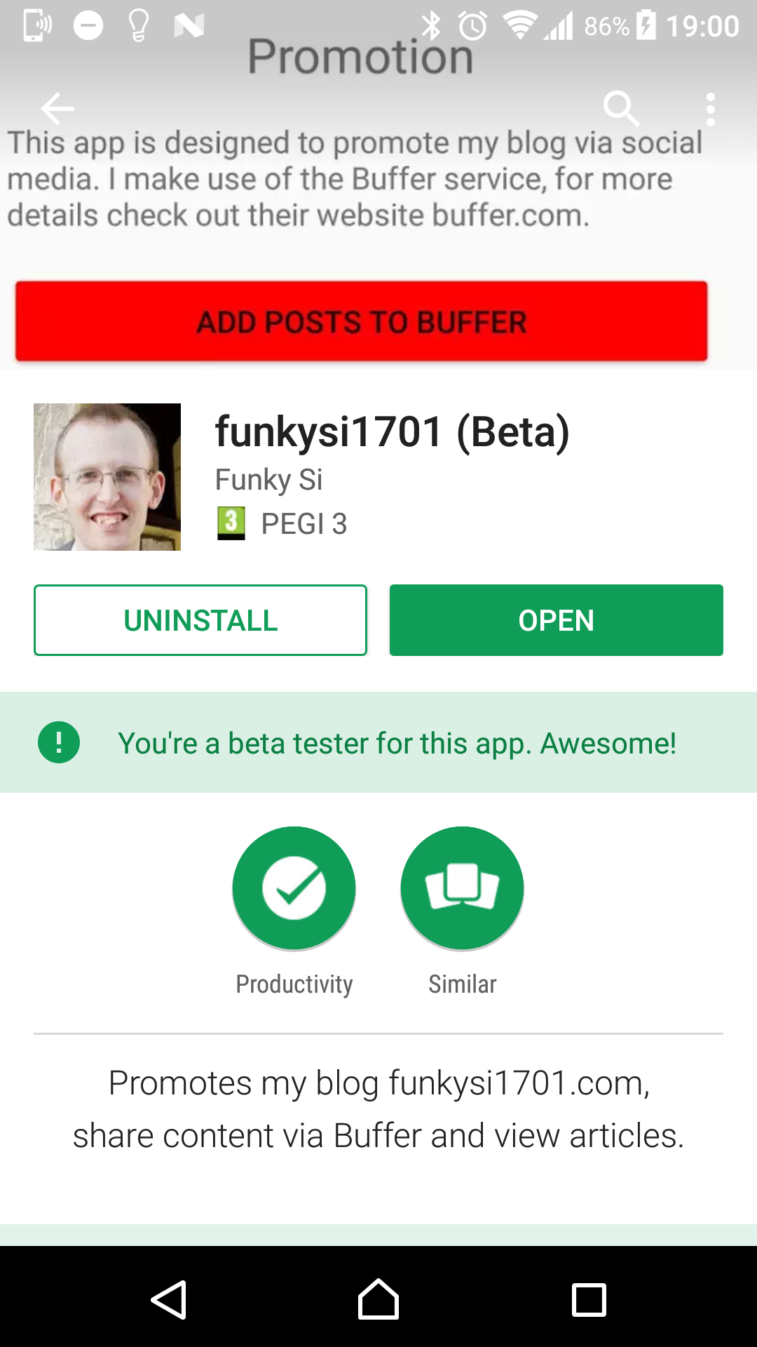 Screenshot of my Android app listing in the Google Play Store