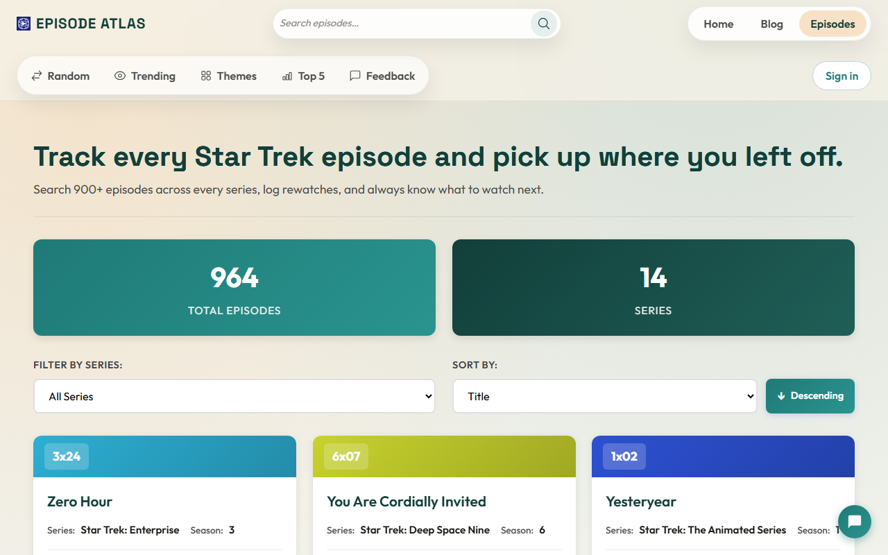 Episode list: find and filter Star Trek episodes