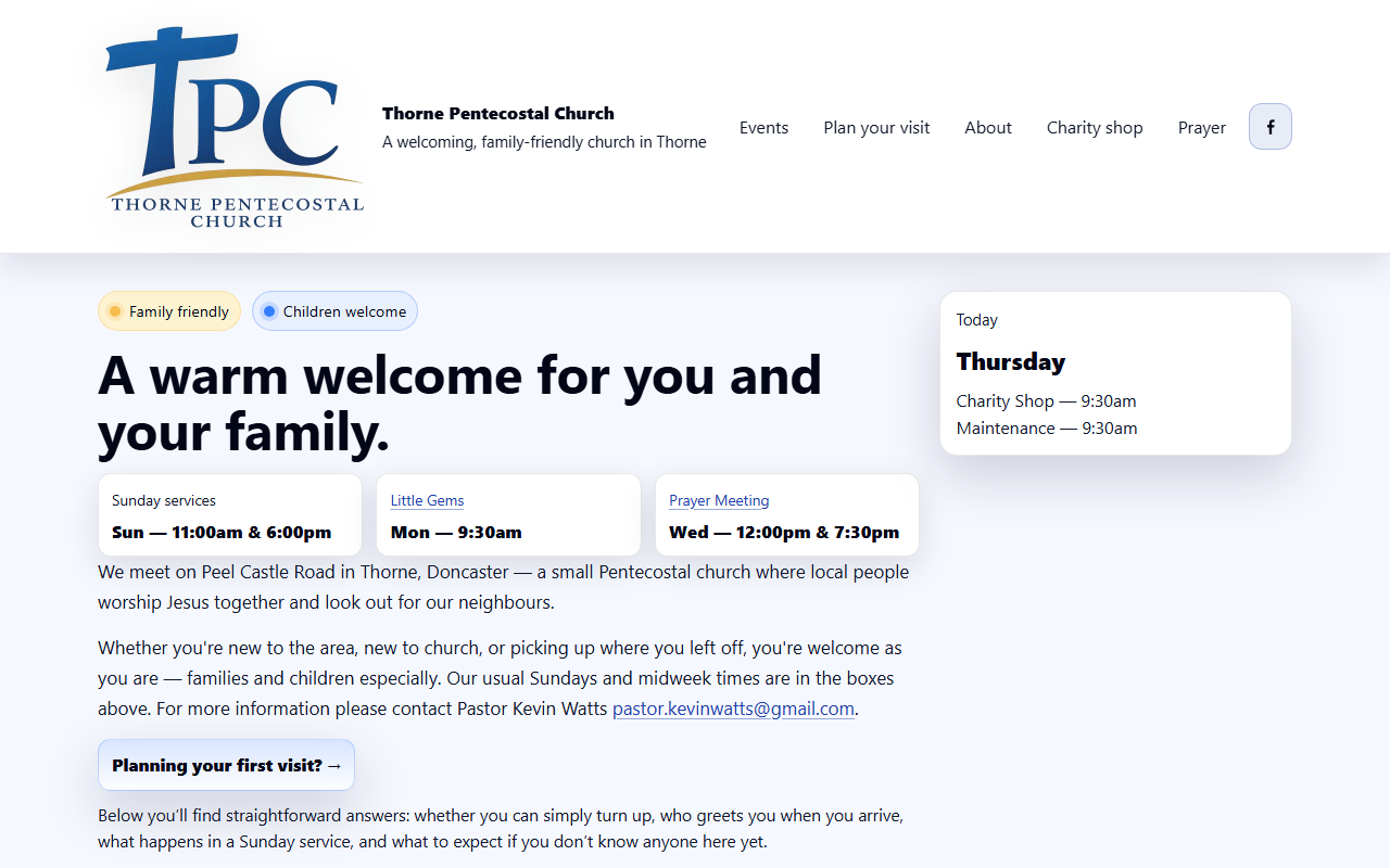 Thorne Pentecostal Church website homepage